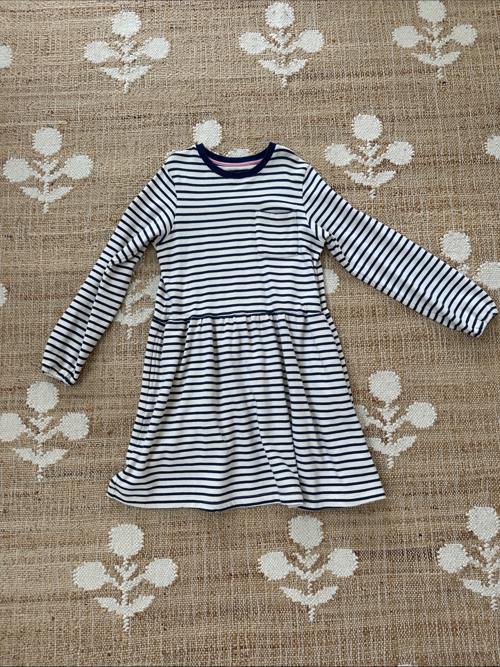Mini Boden Navy and White Striped Long-Sleeve Dress